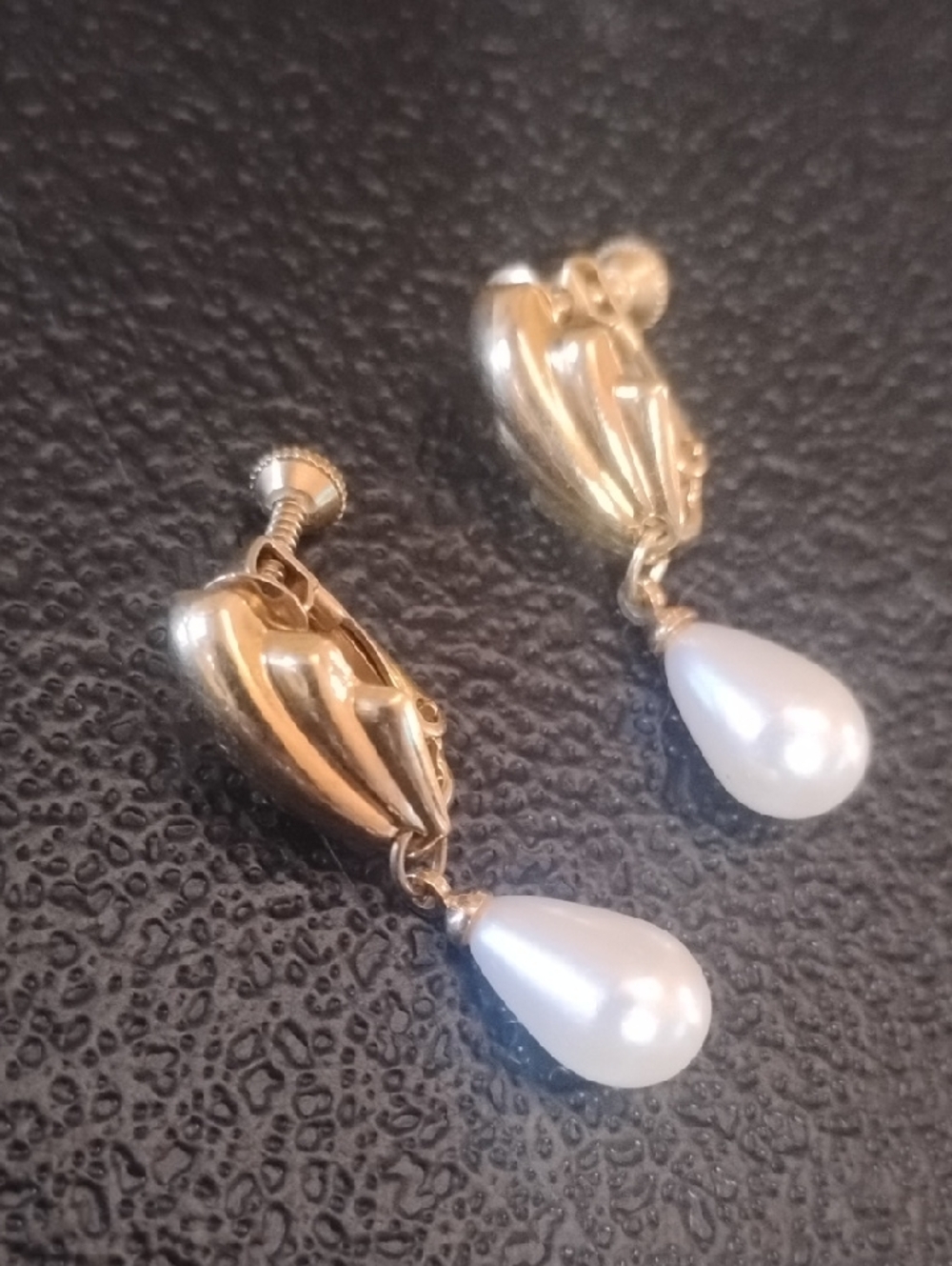 Napier Clip-On Screw Back Earrings with Pearl Drops - Picture 3 of 5